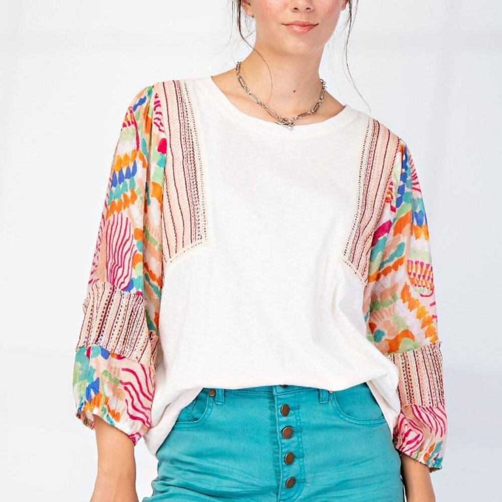 EASEL Print Mix N Match Sweet Cream Knit Top (New)